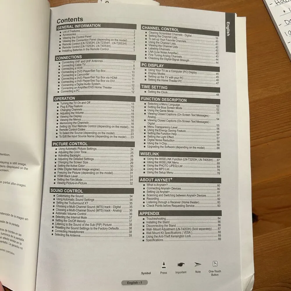 Samsung LCD TV Models LN-T2353H T2354H T2653H T3253H T4053H Owner's Manual
